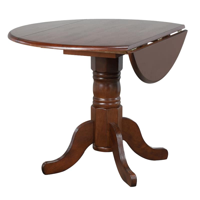 Drop Leaf Round Wooden Dining Table - 42" - Chestnut Brown