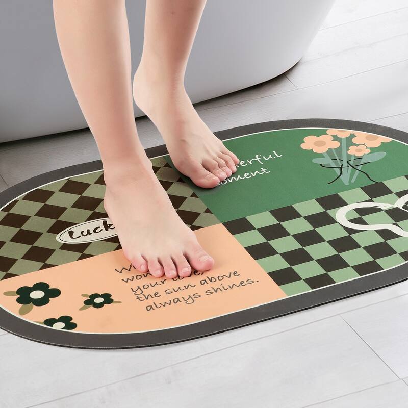 Bath Mat Rug, Abstract Non-Slip Absorbent Bathroom Floor Mat, Easy to Clean, Shower Rug for Shower Bathtub - Brown Green - 16" x 24"