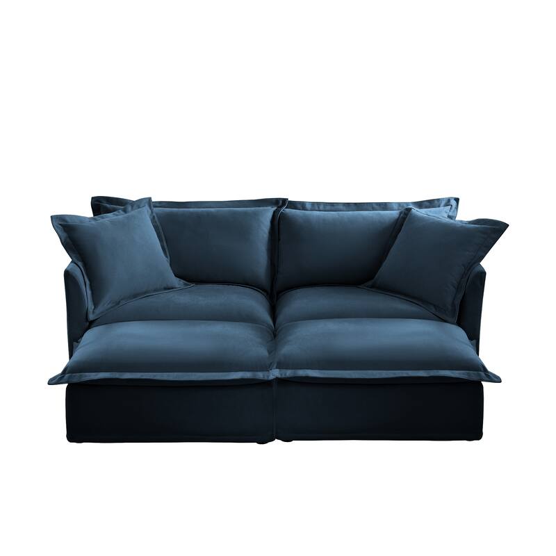 83.4" Chenille 2-Seater Sofa Set with 2 Ottomans, Sleeper Function & Removable Slipcovers