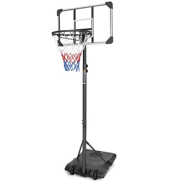 slide 2 of 8, Basketball Goal Portable Basketball Hoop Indoor Outdoor Basketball Stand 5.6-7ft Adjustable 28in Backboard with Wheels Black White