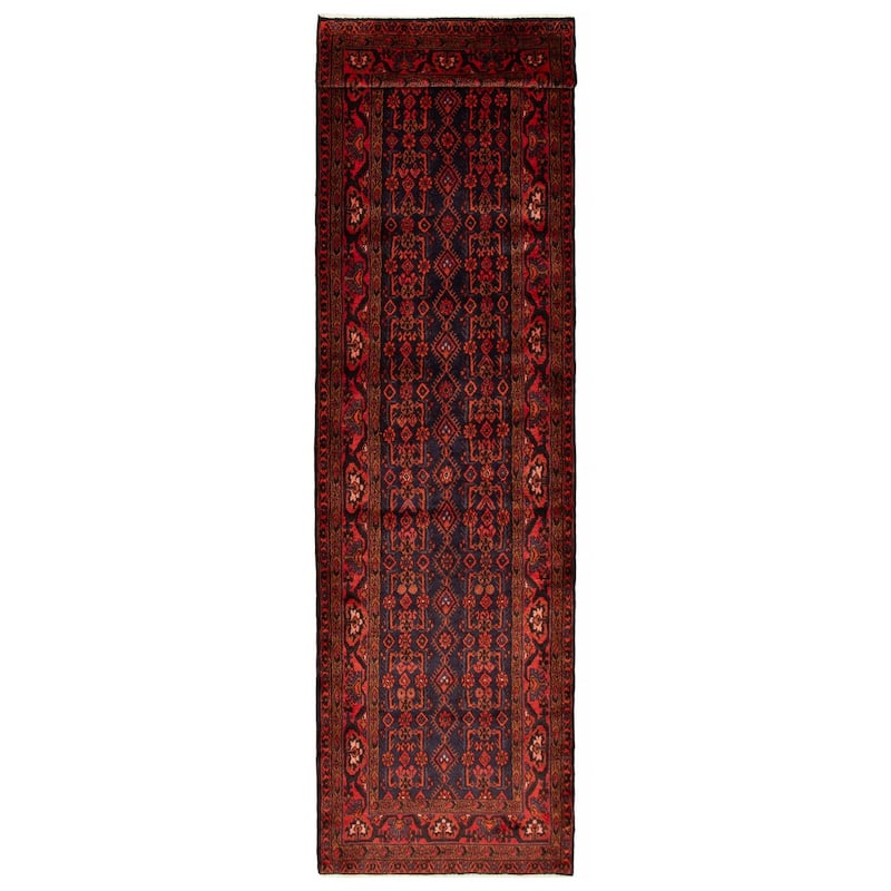 ECARPETGALLERY Hand-knotted Andelz Navy, Red Wool Rug - 3'8 x 14'4 - Dark Navy/ Red - 3'8 x 14'4