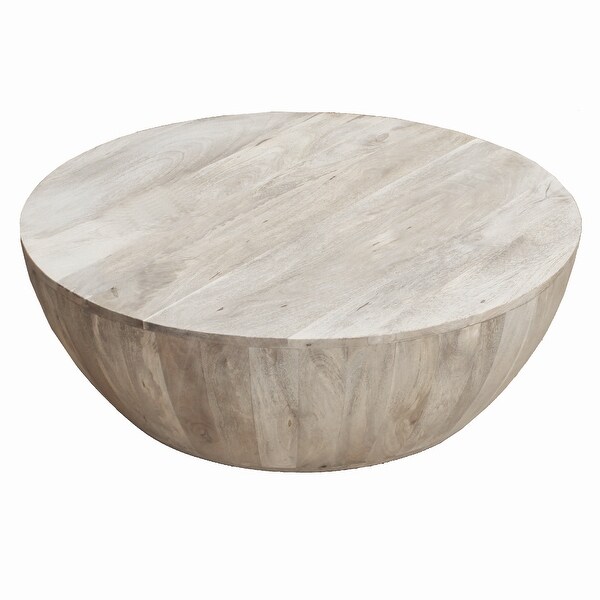 36 Inch Round Mango Wood Coffee Table, Subtle Grains