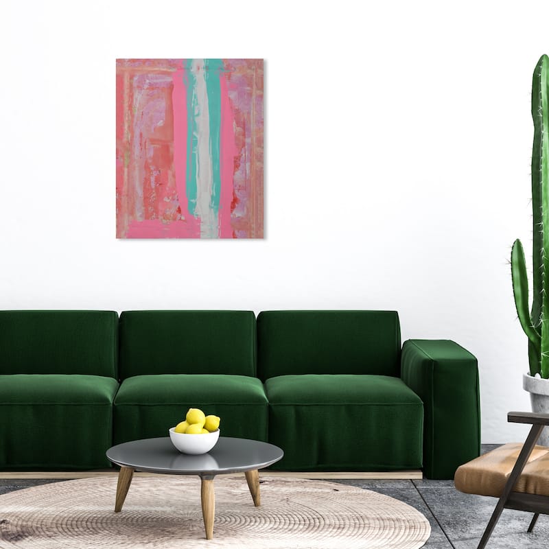Wynwood Studio Canvas Abstract Line of Sight Pink and Tiffany Blue Modern & Contemporary Wall Art Canvas Print - 36 x 30