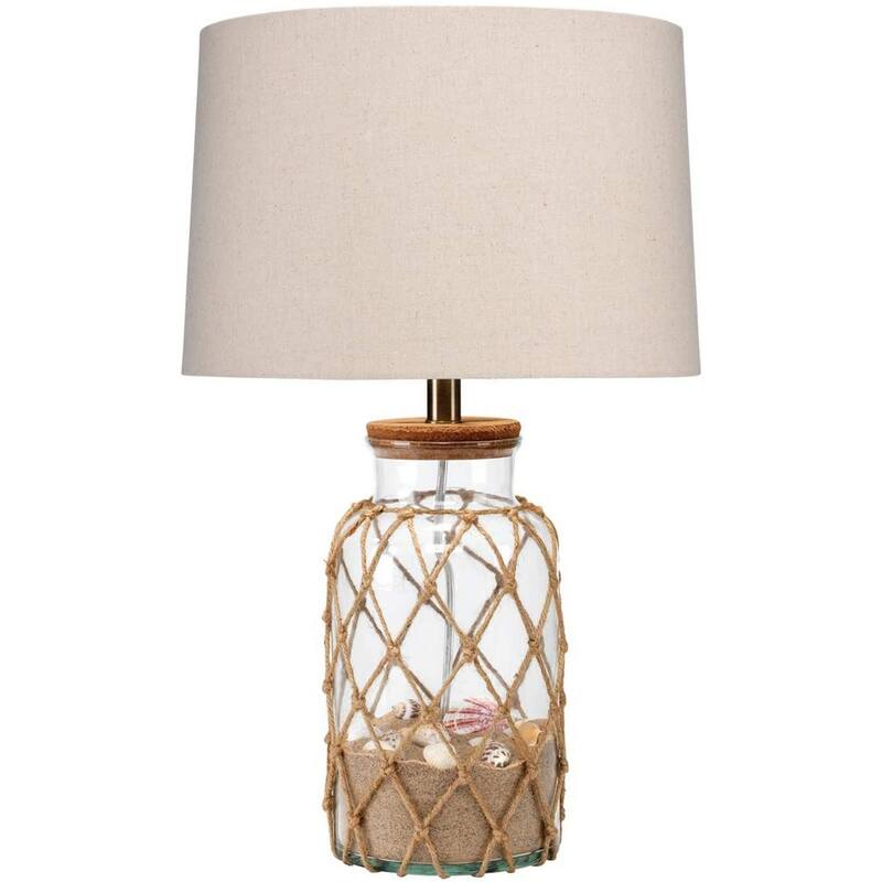 Glass Table Lamp with Jute Wrapped Design, Clear and Brown