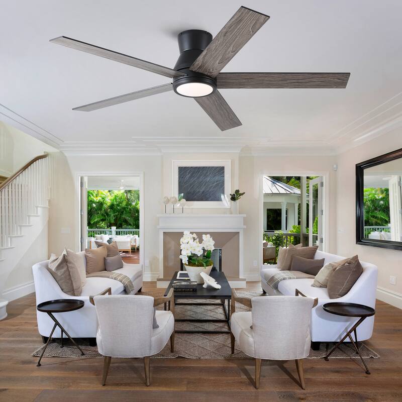 YUHAO AeroLite 48 in. Indoor White Low Profile Standard Ceiling Fan with Bright White Integrated LED Light Kit, Remote Included