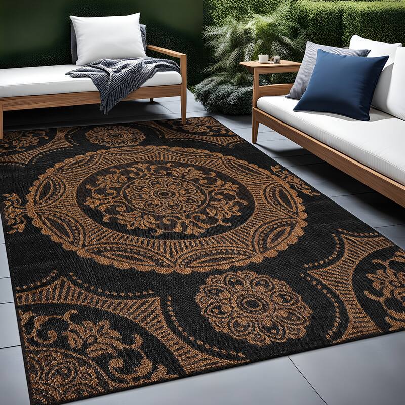 Beverly Rug Blue Medallion Indoor Outdoor Rug, Outside Carpet for Patio, Deck, Porch