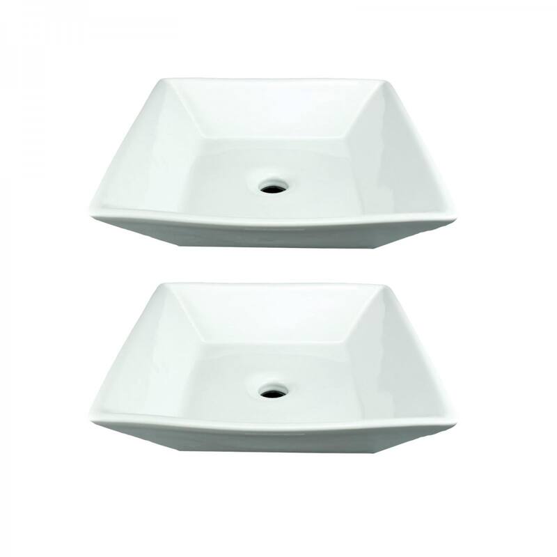 Castle Countertop Vessel Sink 16.5 in. White Ceramic Square Bathroom Sink (Set of 2) Renovators Supply