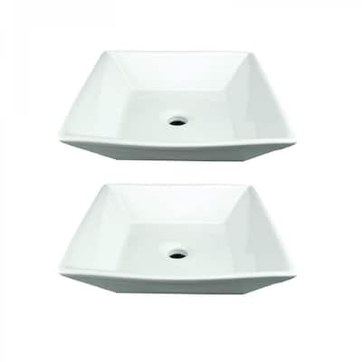 Castle Countertop Vessel Sink 16.5 in. White Ceramic Square Bathroom Sink (Set of 2) Renovators Supply