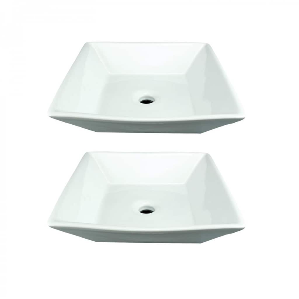 Castle Countertop Vessel Sink 16.5 in. White Ceramic Square Bathroom Sink (Set of 2) Renovators Supply