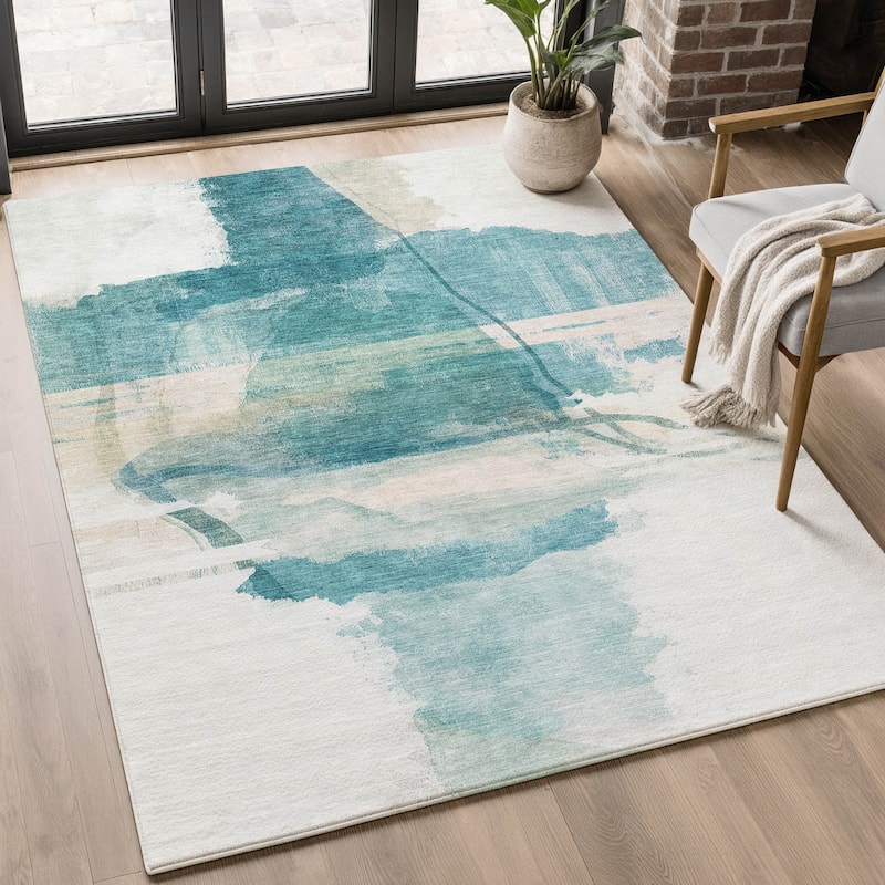 Premium Washable Super Soft Contemporary Chic Mayfield Rug - Teal - 9' x 12'
