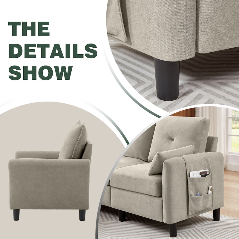 3-Pieces Sectional Sofa Set with Ottoman and Chair