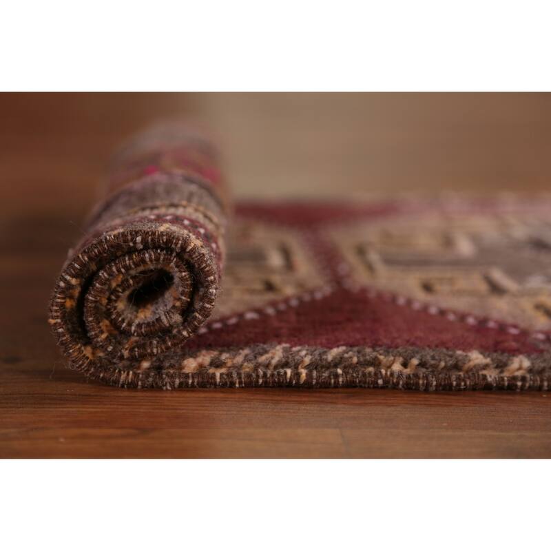 Hand Knotted Oriental 100% Wool Carpet Transitional Tribal Purples Anatolian Area Rug - 2' 11'' X 1' 7''