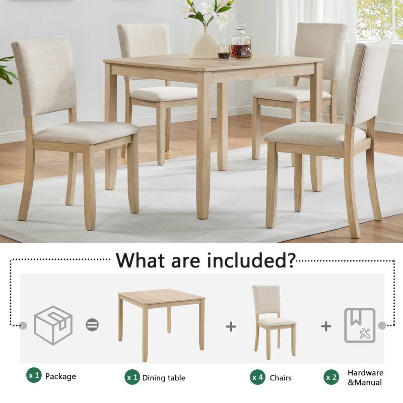 5-Piece Modern Wooden Dining Table Set with 4 Chairs