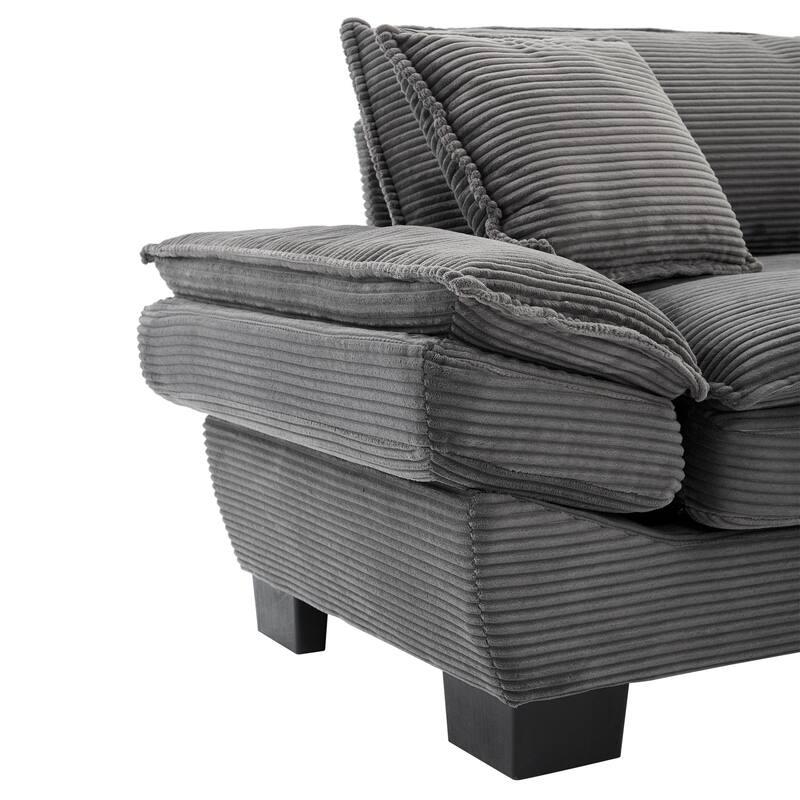 Grey Corduroy Upholstered Sofa Sleeper Loveseat with Pillows, 84x32x32 inches