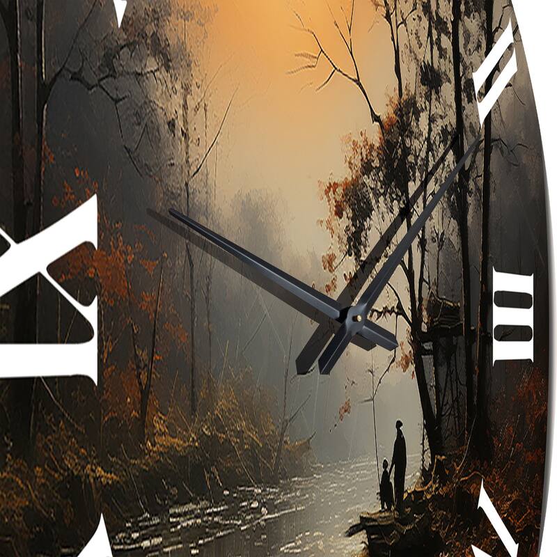 Designart "Orange Lake Misty Morning Reflections III" Landscapes Oversized Wall Clock