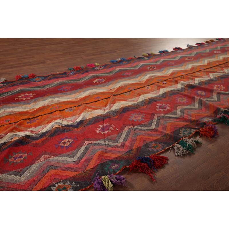 Tribal Kilim Persian Antique Runner Rug Flatweave Wool Carpet - 4'10"x 15'8"