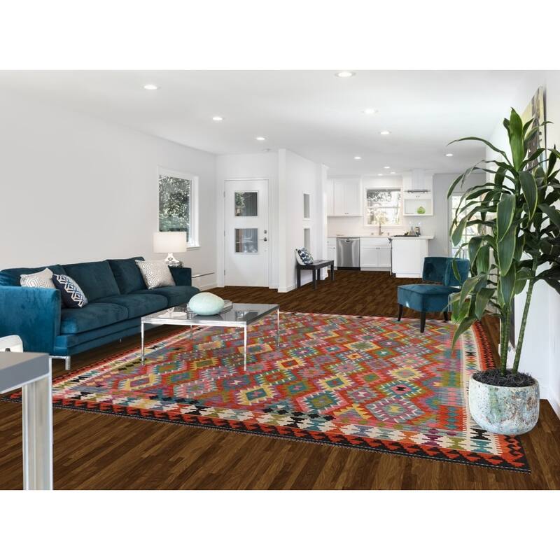 Reversible Kilim Area Rug Hand-Woven Bedroom Wool Carpet - 8'9" x 11'4"