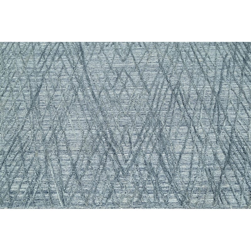 Hand Knotted Textured Blue,Gray Tibetan Wool Modern Oriental Area Rug - 4' 1'' x 6' 1''