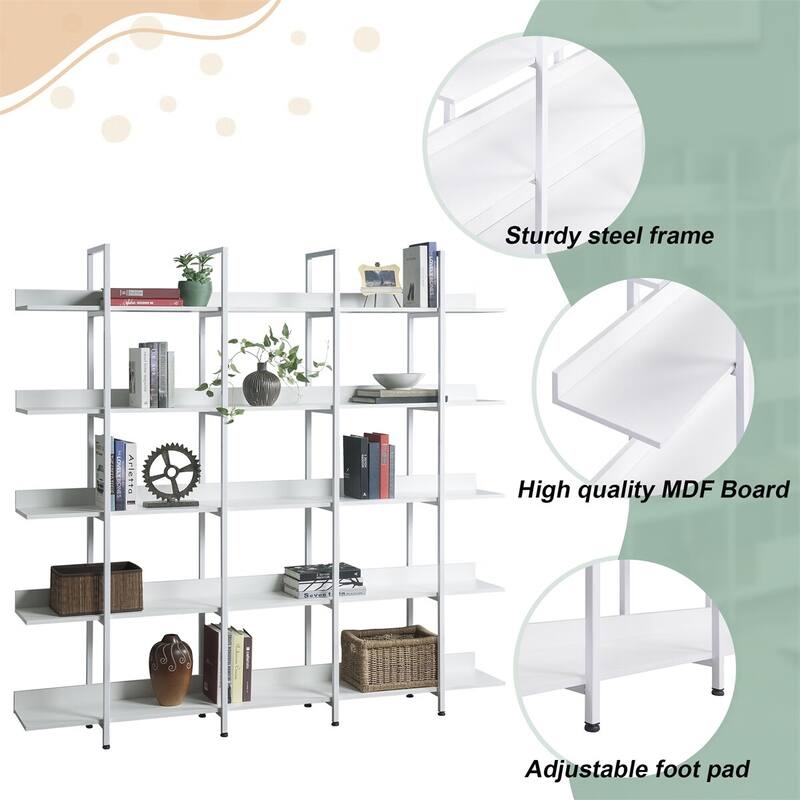Merax Vintage Industrial 5 Tier Bookcase with Open Shelves