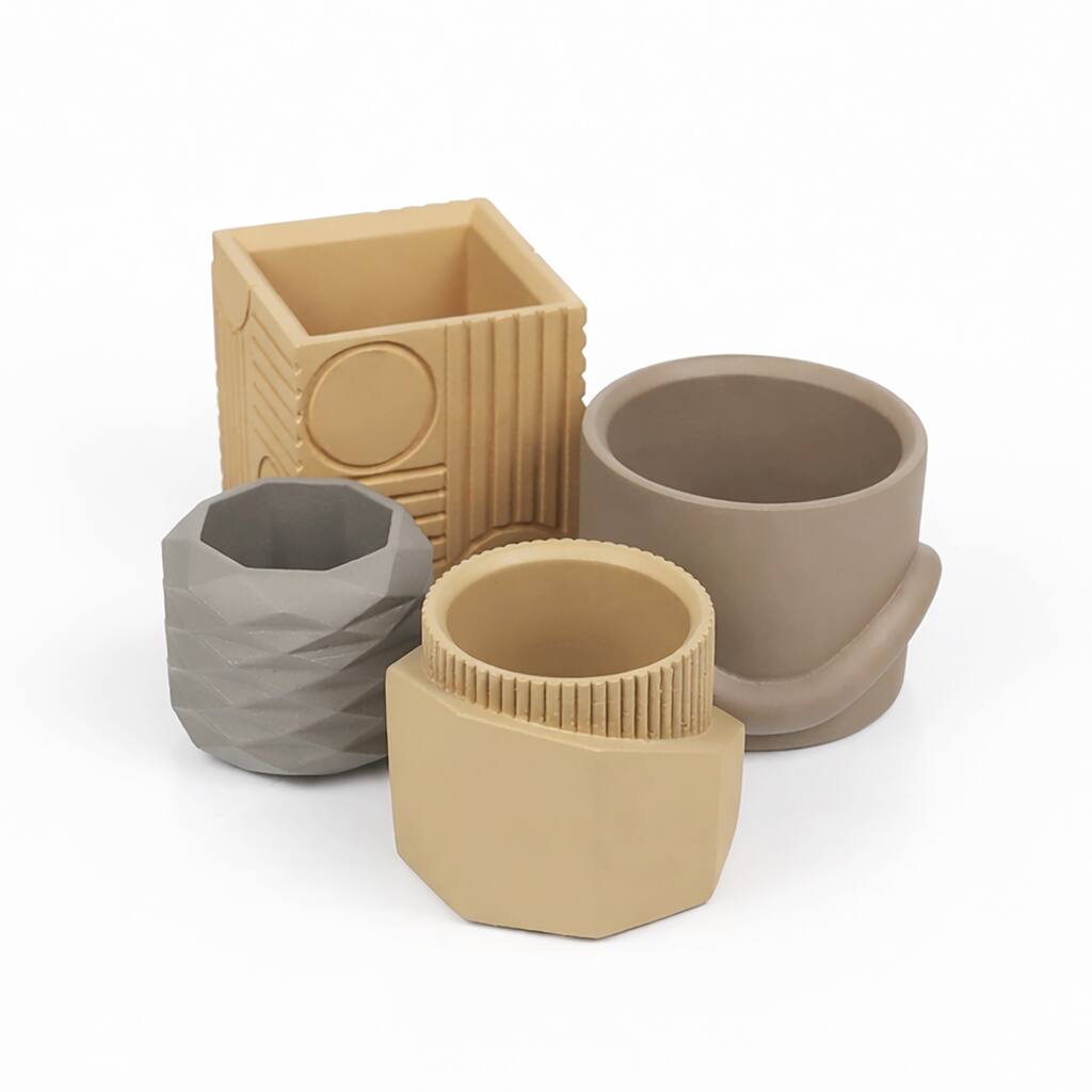 JONATHAN Y Romy Modern Minimalist Handmade Concrete Geometric Planter Set with Drainage Holes (Set of 4)