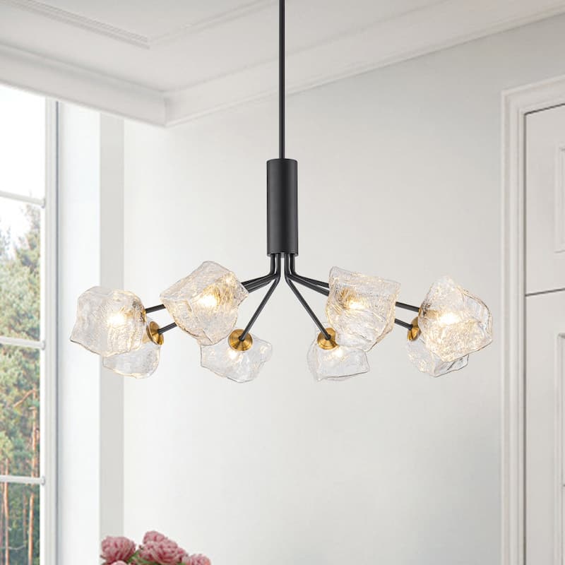 Black and Gold Clear Rock Glass Sputnik Chandelier