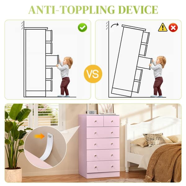 dimension image slide 0 of 11, 6-Drawer Large Dresser For Bedroom And Chest Of Drawers With Sturdy Construction Wood Storage Organizer For Closet