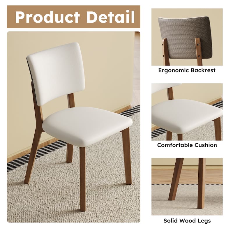 2-Piece Solid Wood Armless Dining Chair Set with Faux Leather Seat