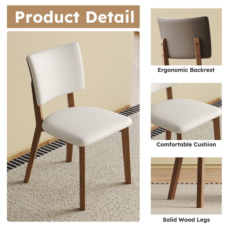Mid-Century Modern Dining Chair Set of 2 with Solid Wood Legs, for Dining Room, Kitchen and Living Room, White + Walnut Color