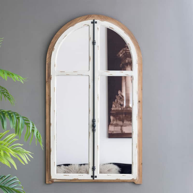 Arch-Crowned Top Wood Wall Mirror - Brown