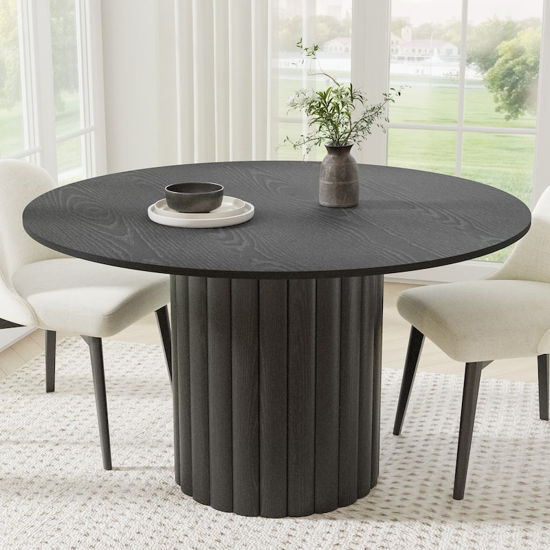 Solid Wood Round Dining Table Kitchen Table for Living/Dining Room Coffee Office - Black+Black - 52 in.W x 30 in.H