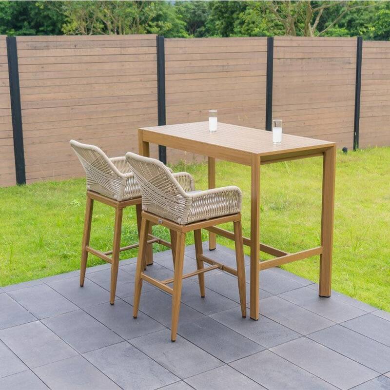 PURPLE LEAF Outdoor Bar Stools Chair Set of 2, All Weather Rattan and Aluminum Patio Bar Stool with Cushion