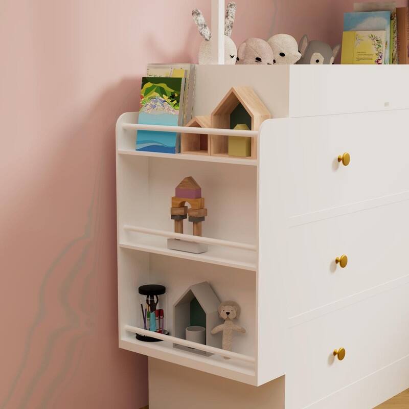Modern Baby Changing Table Dresser with 3 Deep Drawers, Storage Shelves, Hangers & Drying Rack