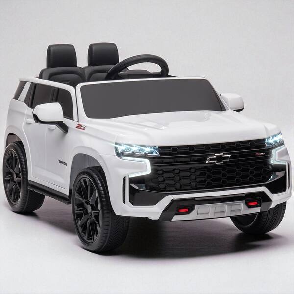 slide 2 of 14, 12V Chevrolet TAHOE Licensed Kids Electric Ride-On Car with Remote Control, Music, Lights, Horn, Suspension, for Ages 3-6 White