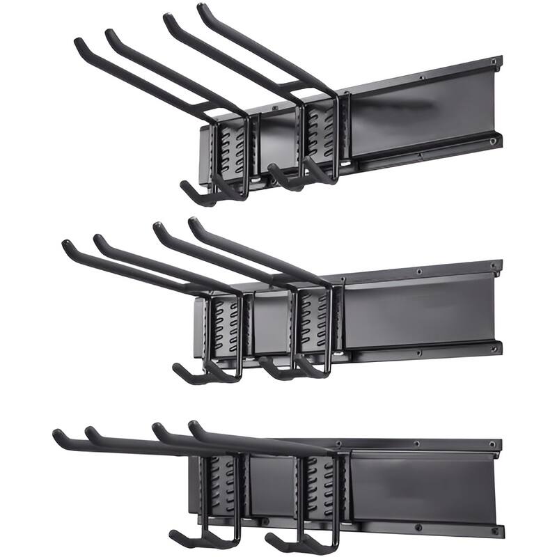 Black Carbon Steel Garage Tool Storage Rack, Wall Mount with Adjustable Hooks - 48.11” L x 4.92” W x 10.71” H