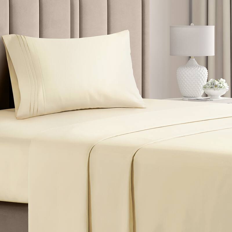 CGK Linens 4 Piece Solid Microfiber Deep Pocket Soft Bed Sheet Set - Twin - Off White