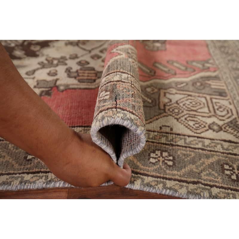 Pink Geometric Hamedan Persian Vintage Rug Hand-Knotted Wool Carpet - 4'1" x 6'6"