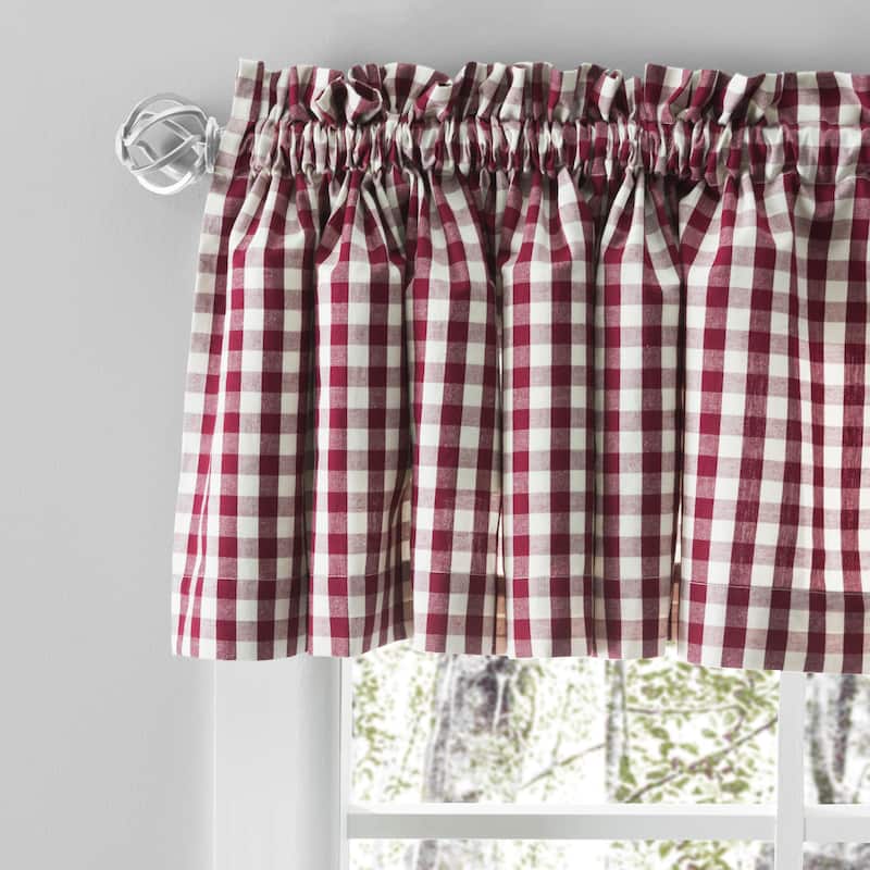 Checkmate Cotton Rod Pocket Tailored Curtain Pair w/Tiebacks or Tailored Valance