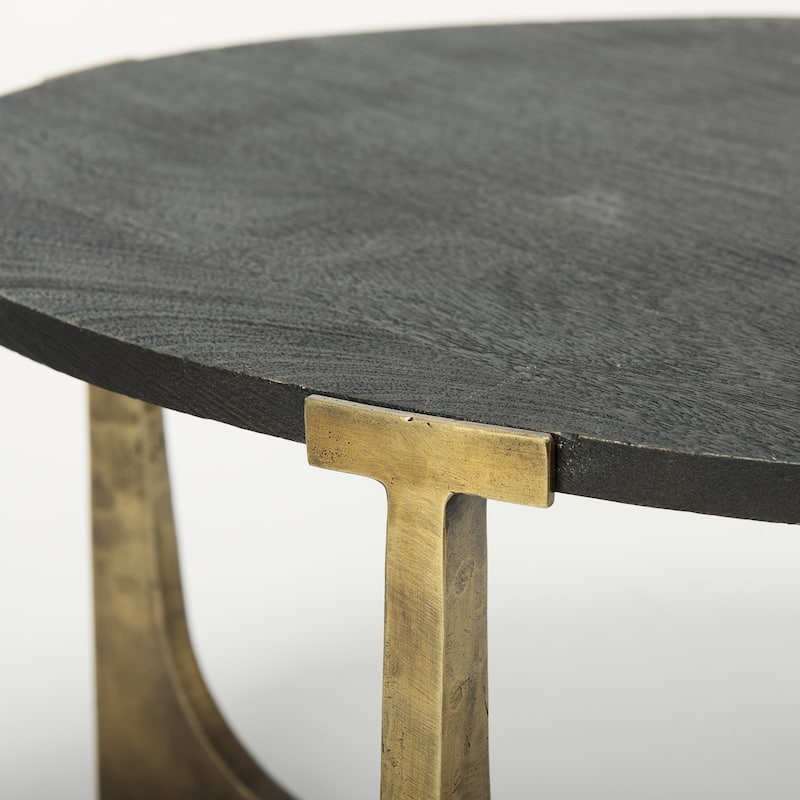 Atticus Black Wood and Antiqued Gold Metal Coffee Table