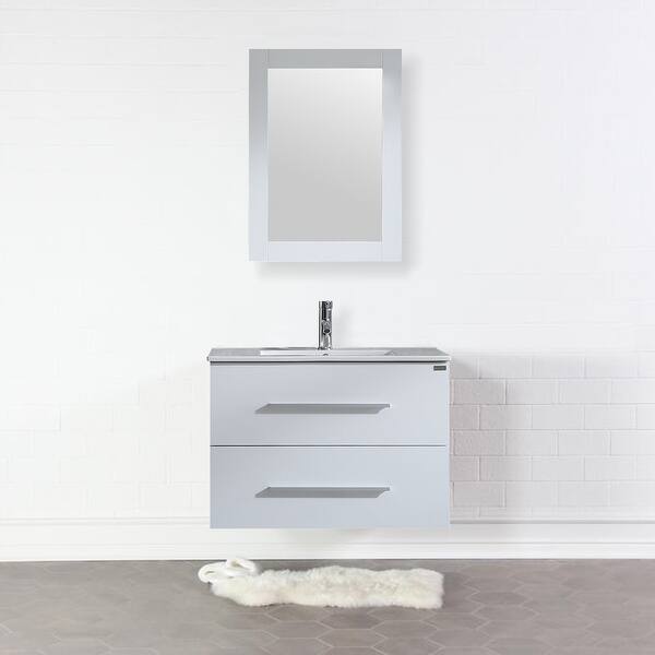 slide 2 of 4, Wall mount Bathroom Vanity Set With Mirror Double Vanities - Chrome Finish - White