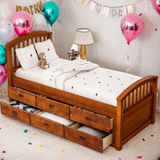 Twin Size Platform Storage Bed Solid Wood Bed with 6 Drawers