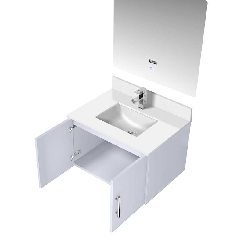 Geneva 30 in. W x 22 in. D Dark Grey Bath Vanity, Cultured Marble Top, Faucet Set, and 30 in. LED Mirror