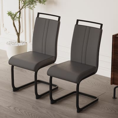 4 Set Leather Dining Chair High Back Office Chair Lounge Chair, Grey