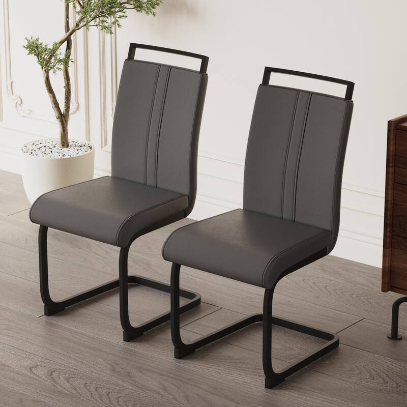 Dining Chairs,PU Faux Leather High Back Upholstered Side Chair with Black Metal Leg