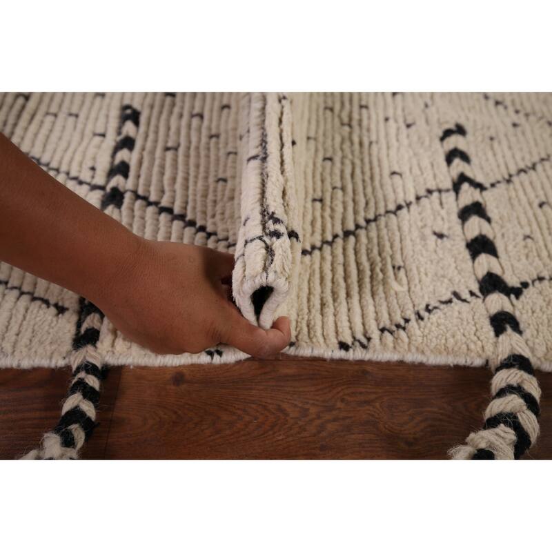 Striped Moroccan Area Rug Handmade Wool Carpet - 5'8" x 9'8"