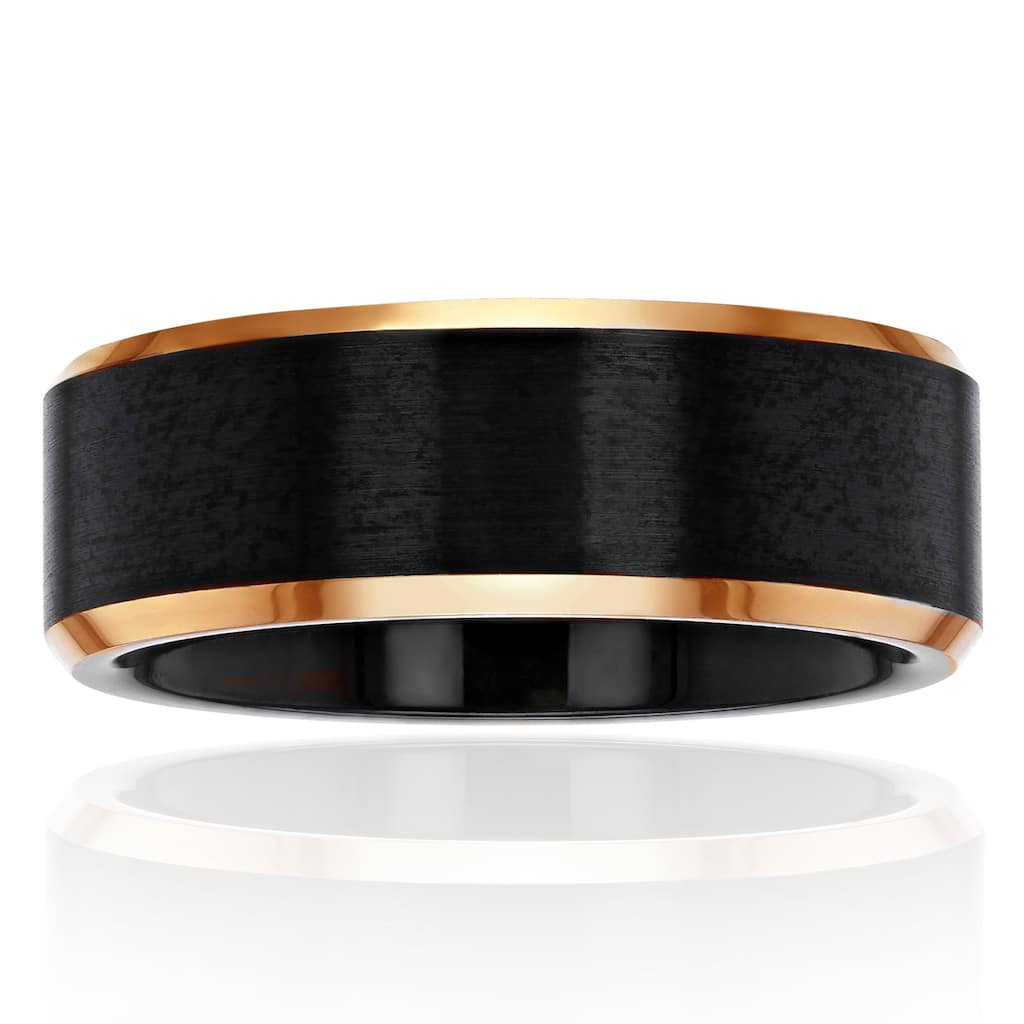 Kobelli 8mm Black Satin Rose Gold Edge Tungsten Carbide Stan Ring