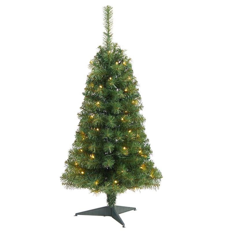 3’ Pre-Lit Mini Artificial Christmas Tree, Clear LED Lights - 3 Foot