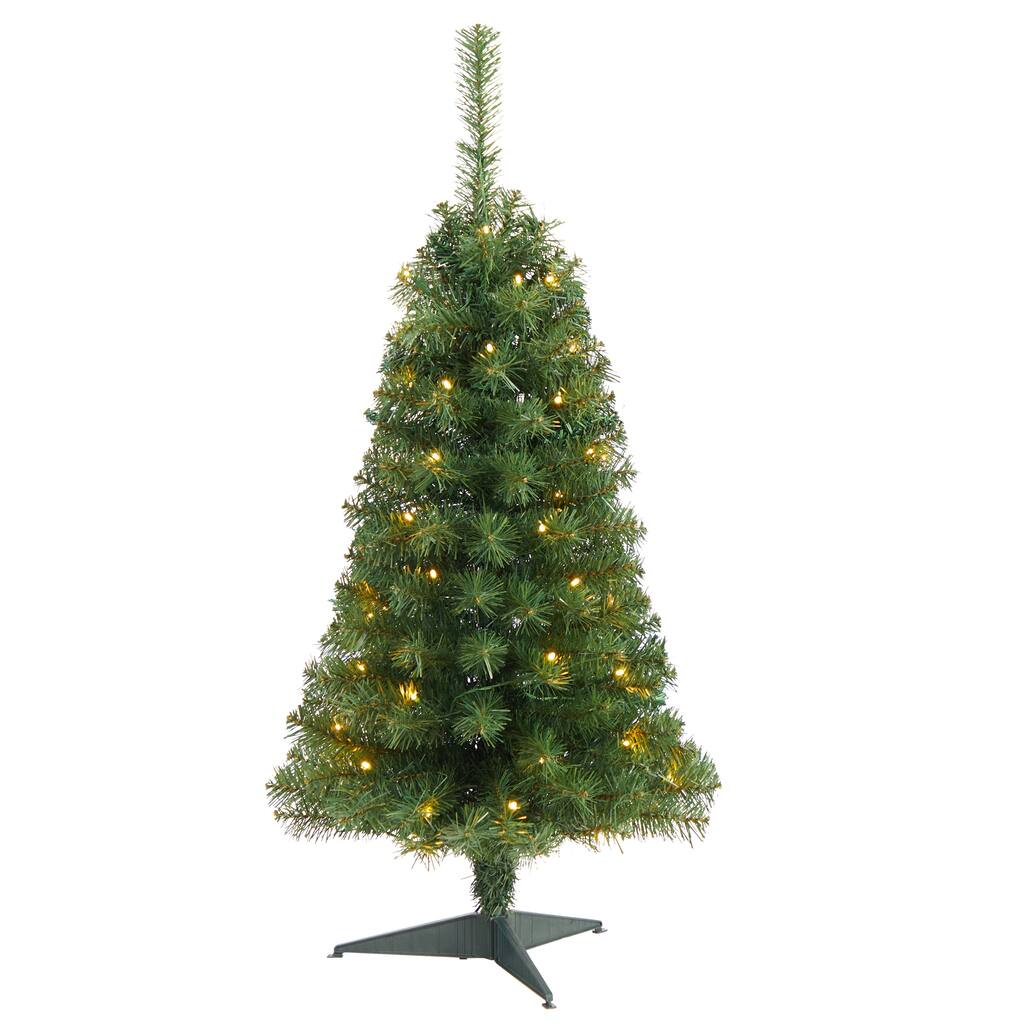 3’ Pre-Lit Mini Artificial Christmas Tree, Clear LED Lights - 3 Foot