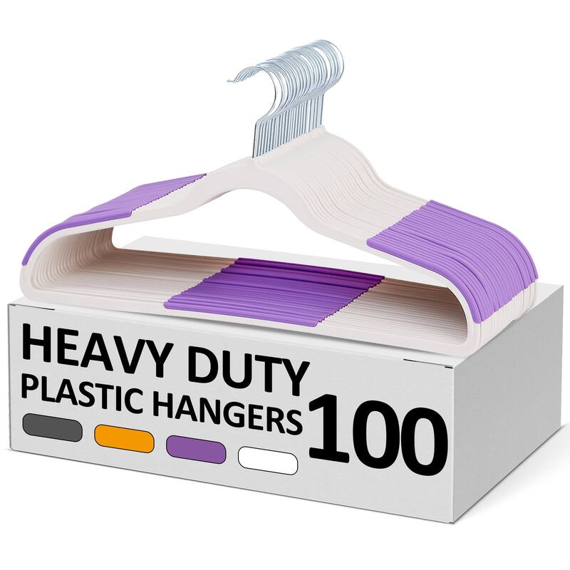 VECELO 100 Pcs Wet and Dry Adult Hangers Holds Up To 10 Lbs Clothes Hangers - Purple