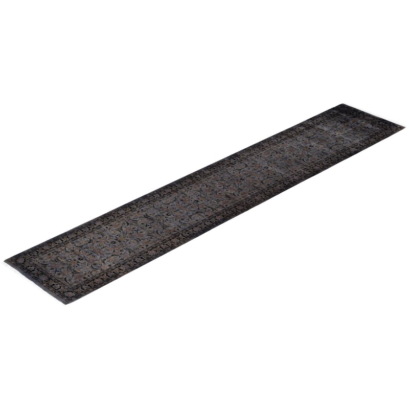 Overdyed One-of-a-Kind Hand-Knotted Area Rug - Gray - 2' 7" x 13' 5"