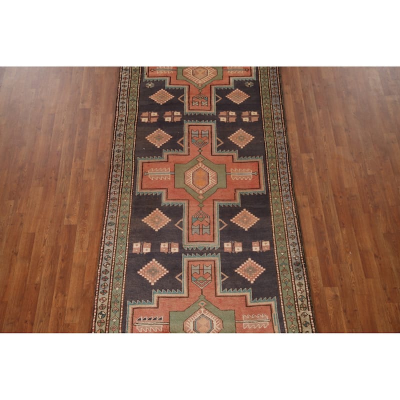 Blue Ardebil Persian Vintage Runner Rug Hand-Knotted Wool Carpet - 4'1"x 9'11"